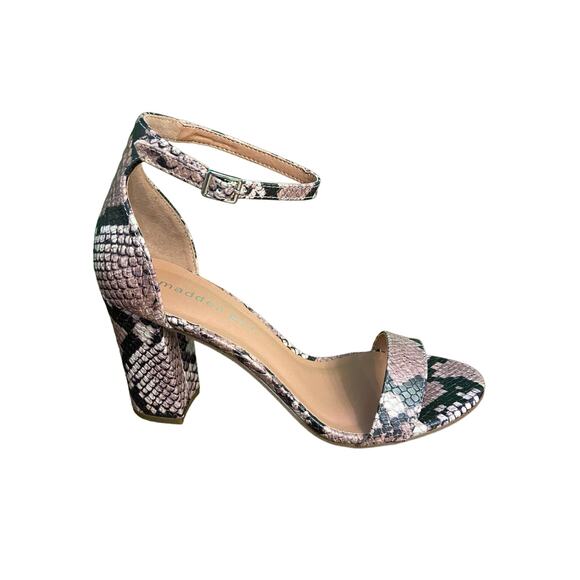 NEW Madden Girl Women's Beella Block Heel Strap Sandals Blue Snakeskin Size 6.5 - Picture 3 of 5